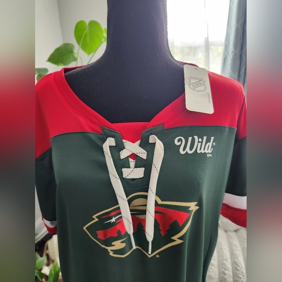NHL Minnesota Wild Red and Green Lace-Up Jersey Womens Size XL - Picture 2 of 8